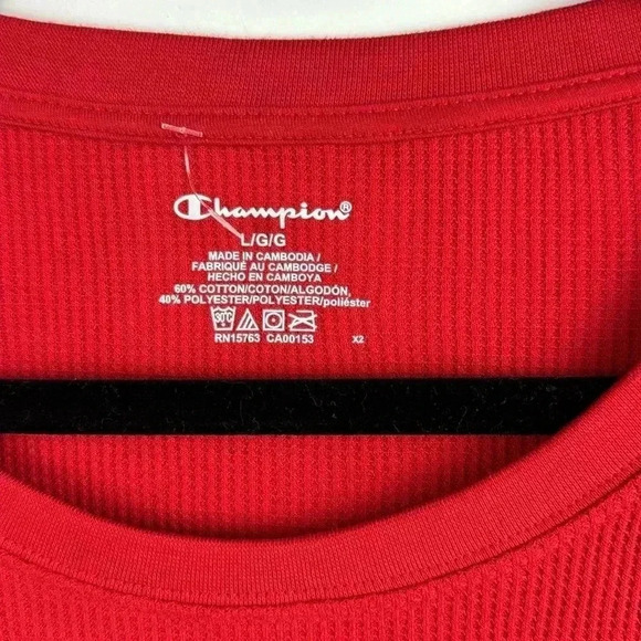 RED HENLEY SZ L CHAMPION NWT COTTON POLYESTER LONG SLEEVE CUFF SOFT LIGHTWEIGHT - Picture 2 of 7